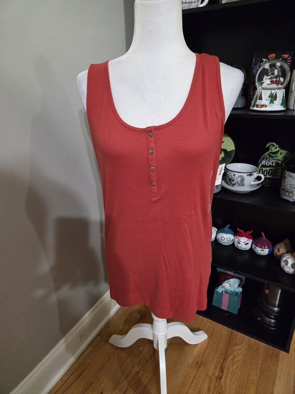 Old Navy Coral-Red Henley Tank Top